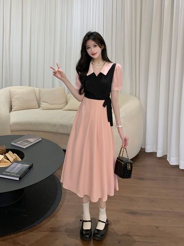 雪姬妃 大码微胖连衣裙女夏季大码女装法式气质粉色连衣裙女2024新款