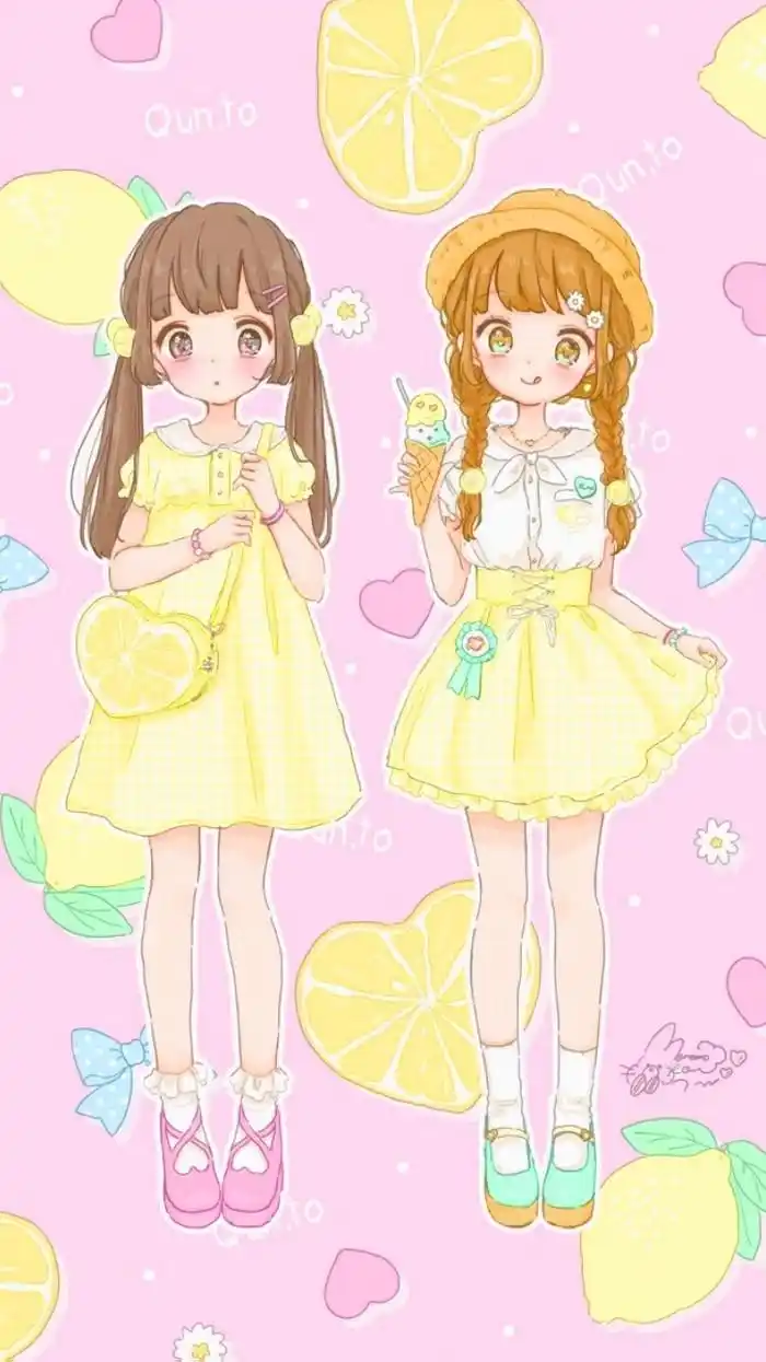 二次元小仙女闺蜜壁纸:时间如水,总是无言!