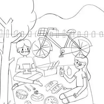 场景插画绘制步骤图 情侣户外野餐