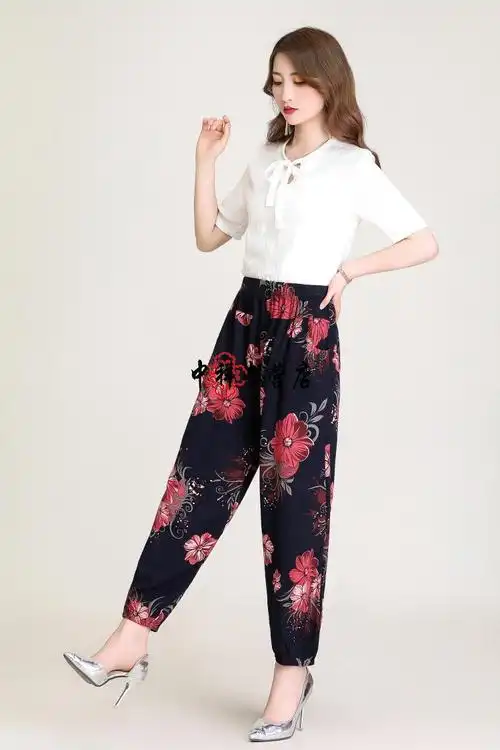 中老年妈妈灯笼裤棉绸宽松大码妈妈居裤子老人夏季睡裤薄款2020年春季