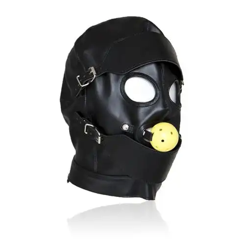 厂家直销露眼黄球口塞头套 面罩国货品牌成人用品成年口球性感黑