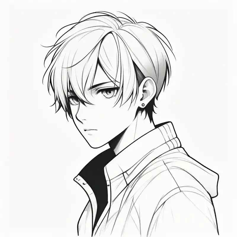 黑白素描男生头像,高冷帅气90