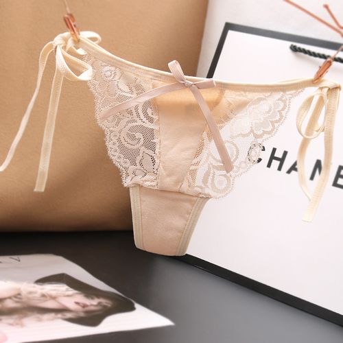 性感蕾丝花边女士丁字裤低腰系带一片式内裤纯棉日系诱惑t裤6806