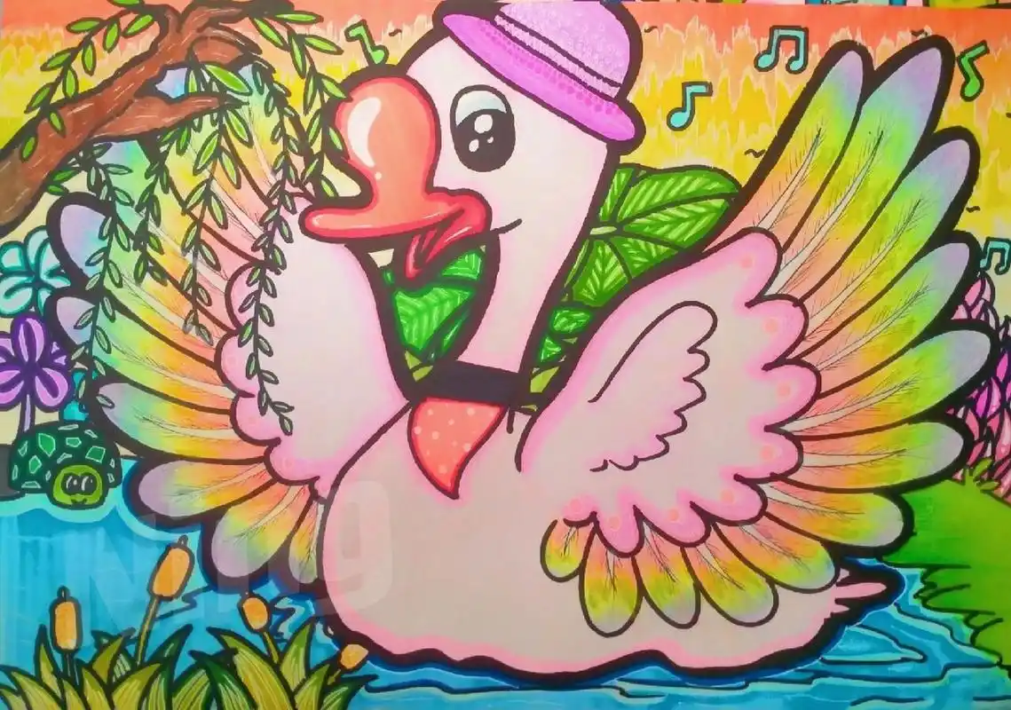 动物简笔画儿童画 游泳的大白鹅and宝宝巴士小熊猫94来喽