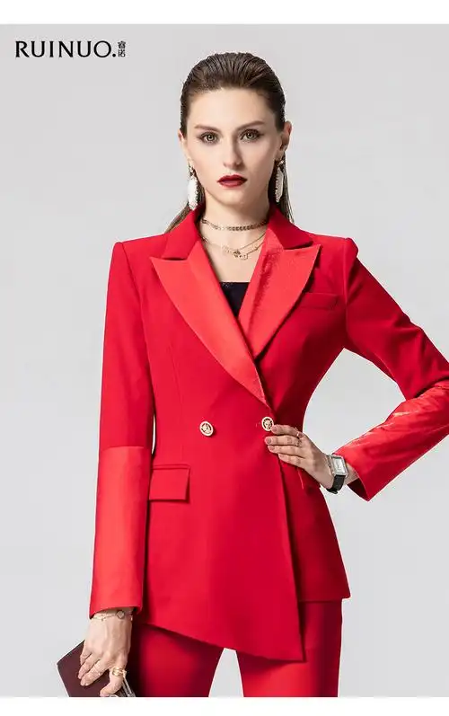 睿诺红色感西装外套女不规则商务正装时尚ol职业装气质女神范西装s