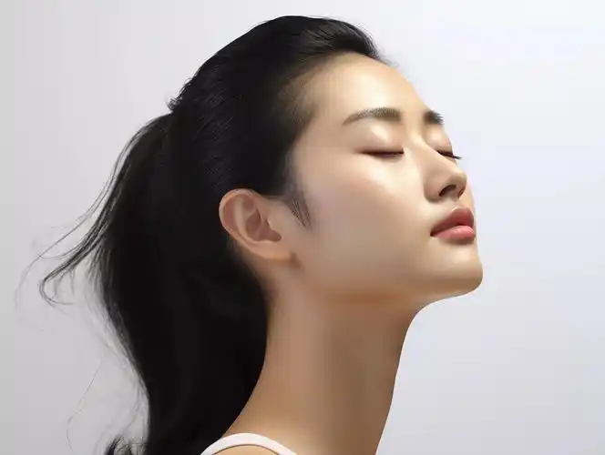 美女仰头侧面肖像肌肤美容护肤概念美丽年轻的女子女士女人