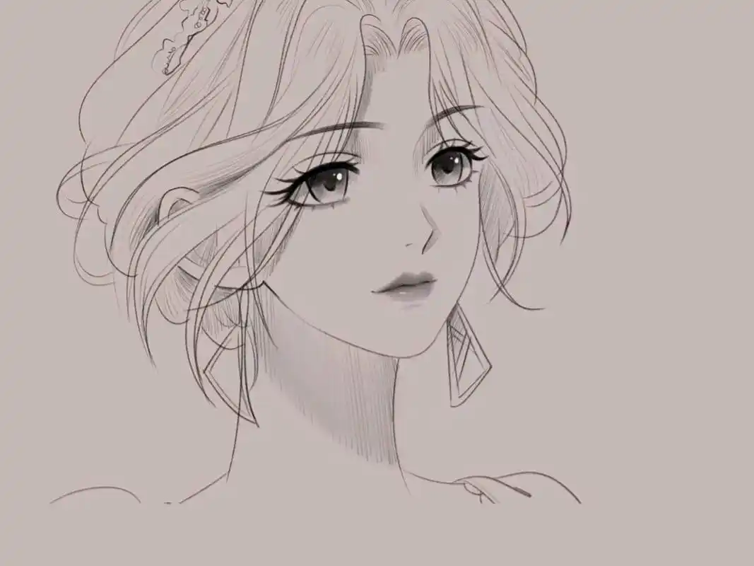 简笔画:画卡通动漫美女头部详细线稿步骤图解