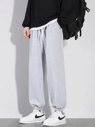 夏季薄款休闲裤束脚男生青少年男大童1518岁17初中生高中生长裤灰色xl