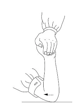 图3-13 肘推法(五)抹法用拇指螺纹面或掌面紧贴皮肤,做上下或左右抹动