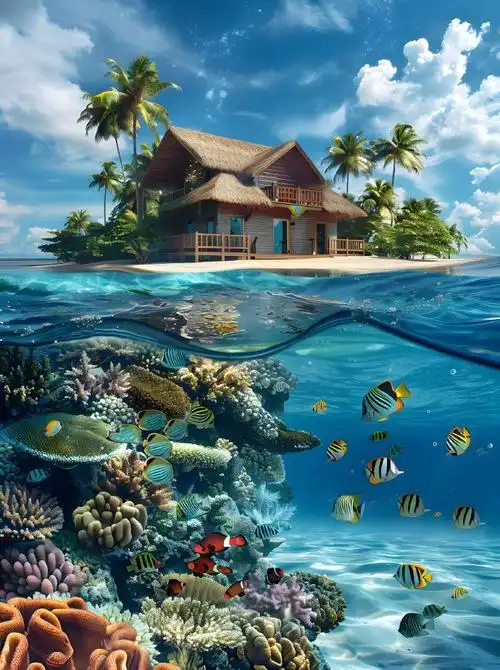 分享一组治愈系海底世界:五彩斑斓的鱼儿在水底游着