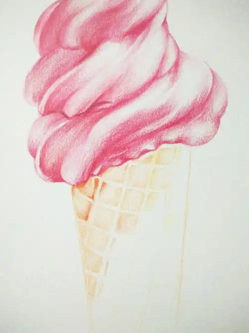 草莓冰激凌彩铅手绘小教程