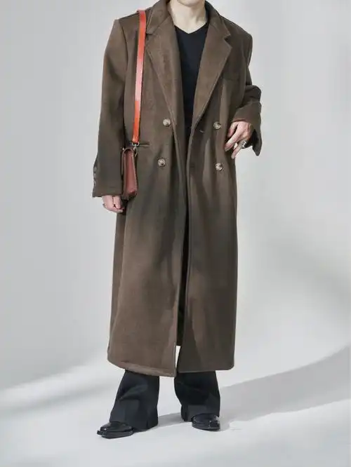 中长款宽松厚实质感双排扣毛呢大衣