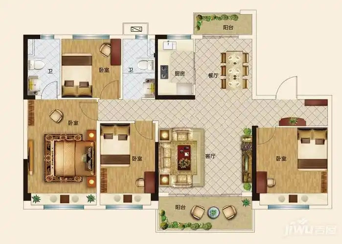 焦作焦作碧桂园143㎡四室两厅两卫户型图_首付金额_4室2厅2卫_143.