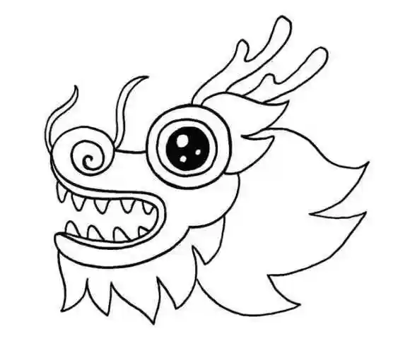 参考图片素材结合自己的想象用笔在纸上画出大小合适的龙头运用绚丽的