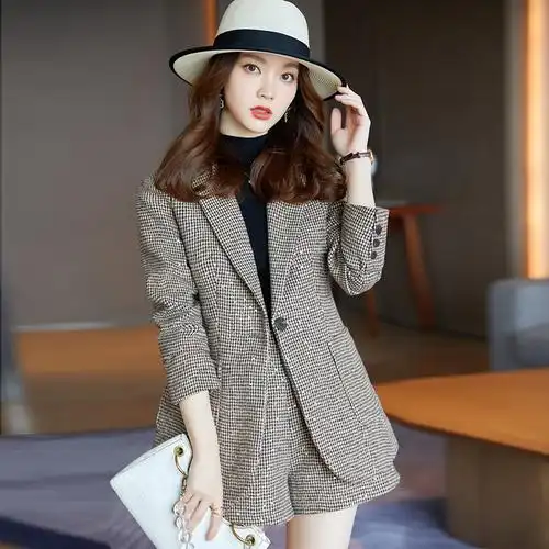 七谷娘黑白格西装外套女小个子秋高级感气质高端休闲