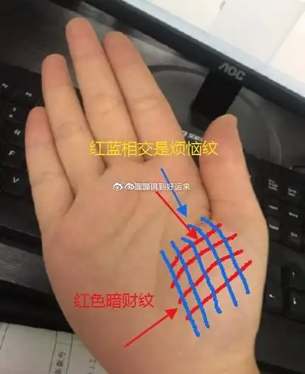 手上的"暗财纹"指的是大拇指根部金星丘位置横向的细纹,一般手上生有