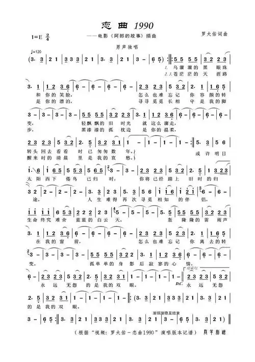 恋曲1990简谱 - 流行歌曲简谱