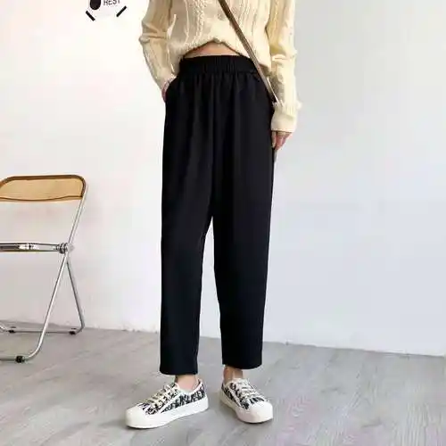 西装萝卜裤女秋冬大码宽松胖mm高腰显瘦胖妹妹休闲女士烟管哈伦裤