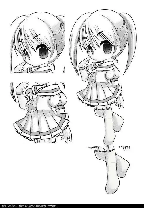 人物卡通 可爱女孩卡通手绘线稿可爱的布偶娃娃简笔画教程猫耳少女简