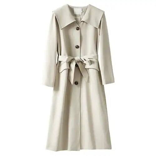 中长风衣外套女春秋季2021年新款薄款海军气质风衣