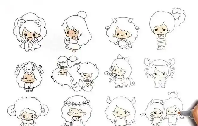 十二星座卡通女孩简笔画可爱萌