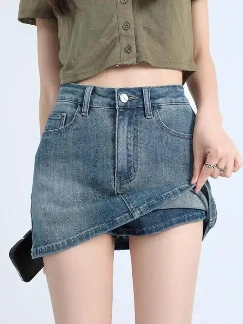 有内衬复古牛仔短裙女防走光显瘦高腰a字半身韩版宽松大码包臀… - 17