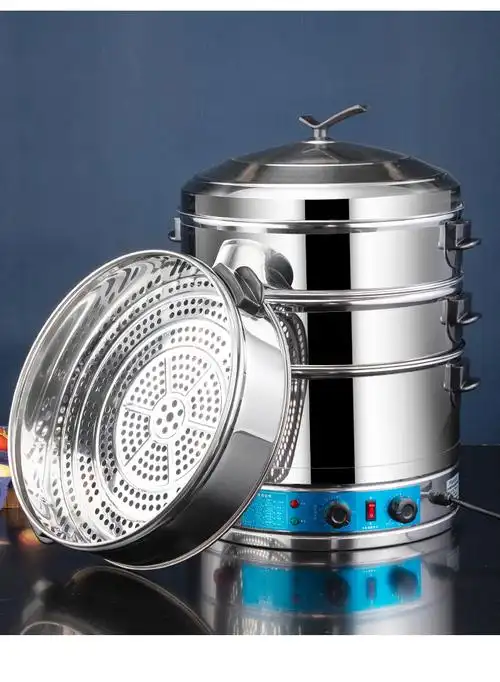 电蒸锅304不锈钢电蒸笼大容量超大商用家用三层蒸锅蒸馒头多功能 40cm