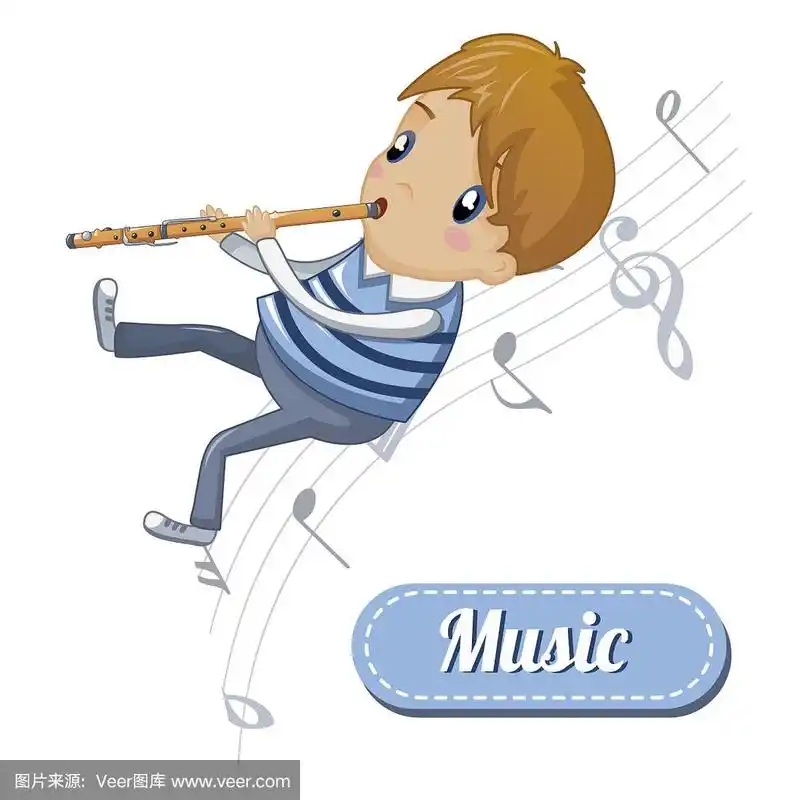 男孩演奏长笛概念背景卡通