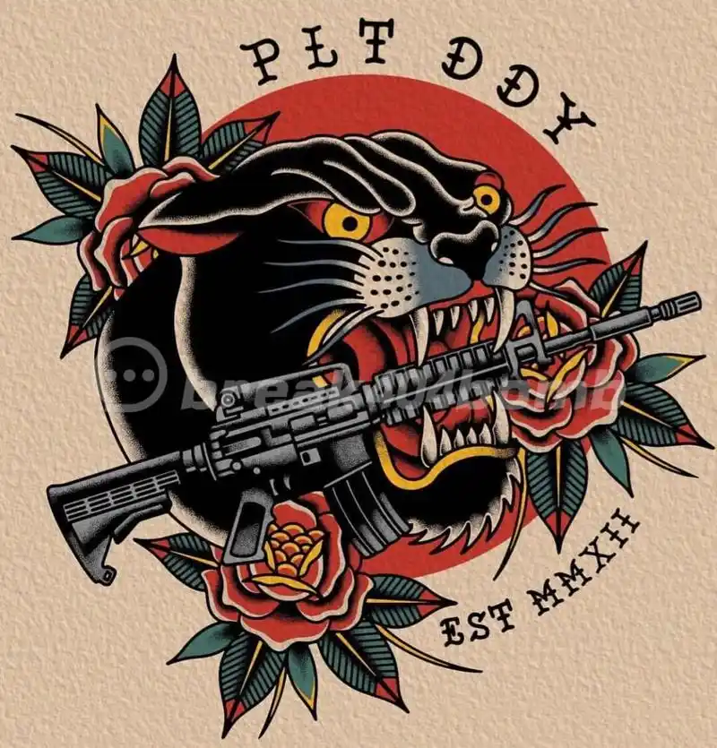 彩色oldschool纹身手稿|彩色拼接花臂 oldschool彩色纹身拼接中大图