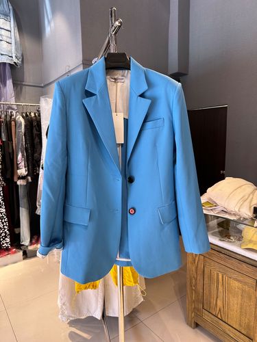 女款蓝色西服外套翻领长袖中款款式吧前系扣西服上衣 高品质包邮