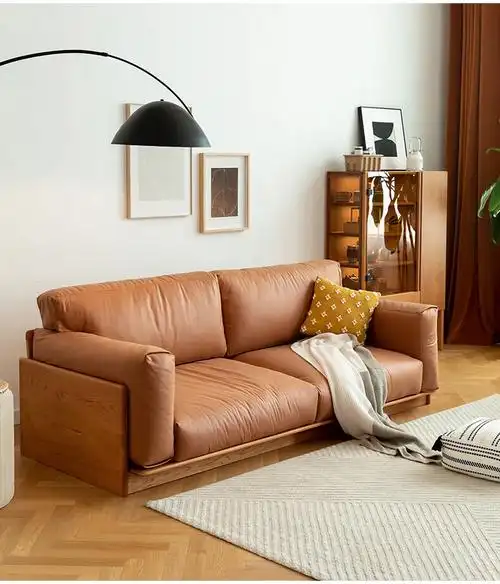 绅湾 绅湾日式樱桃木实木沙发简约北欧客厅组合皮质单人三人沙发原木