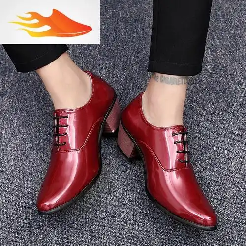 男士皮鞋尖头高跟鞋夜店男鞋子英伦男式鞋黑色皮鞋高跟鞋男款休闲鞋