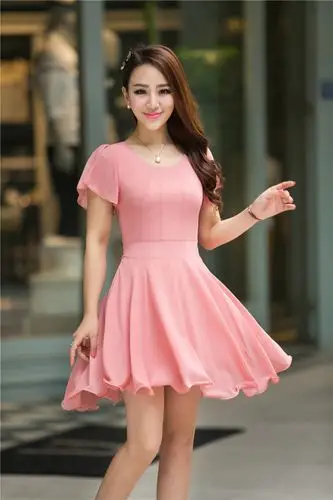 轩薇阁2013夏装女装韩版显瘦淑女短袖雪纺连衣裙q2621 橘红色 xxl