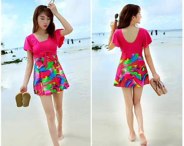 【连体游泳衣女】【高品质】泳衣女新款连体游泳衣裙式显瘦遮肚大码