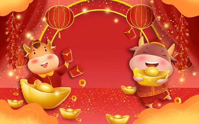 卡通2021喜贺牛年新年原创插画海报卡通灶神牛年2021小年新年春节元旦