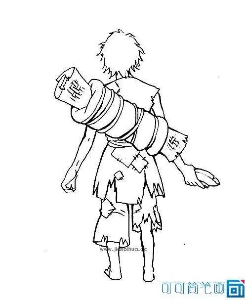 乞丐简笔画衣服补丁众多的乞丐简笔画简单的勾勒出乞丐的样子