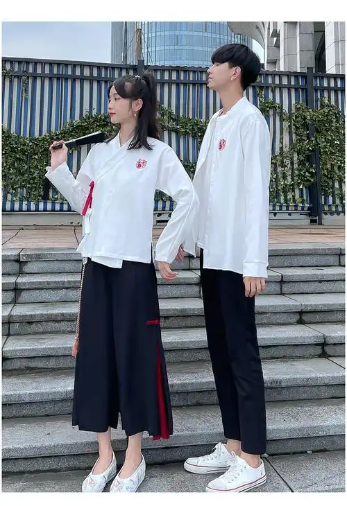 中国风汉服情侣装套装春秋改良古风系带上衣初中高中生学生班服潮