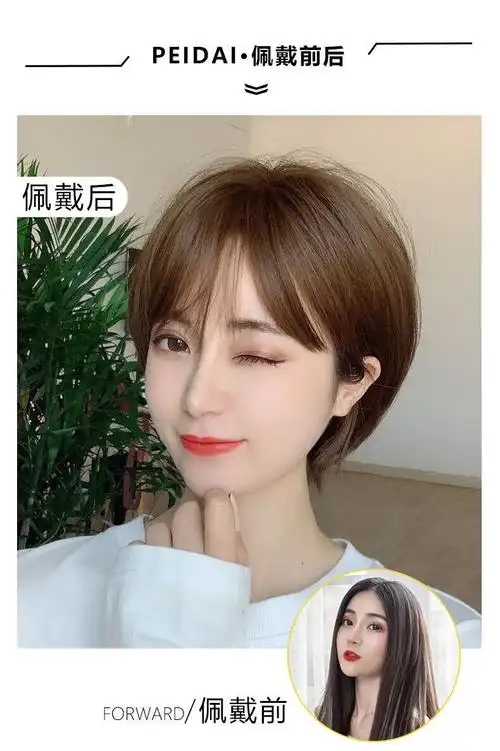 头齐耳帅气中性头套式波波头韩国时尚假短发 【模特款】冷棕色 发网