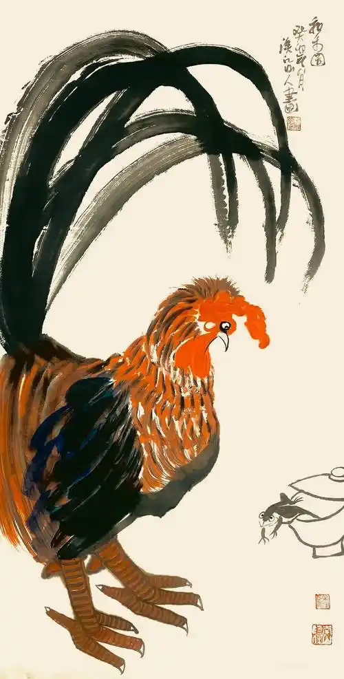 花鸟传神意境独特国画家朱祖国鸡系列作品欣赏