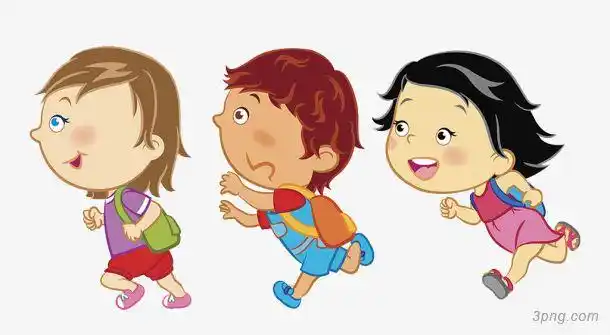 放学奔跑的小孩png素材透明免抠图片-卡通手绘