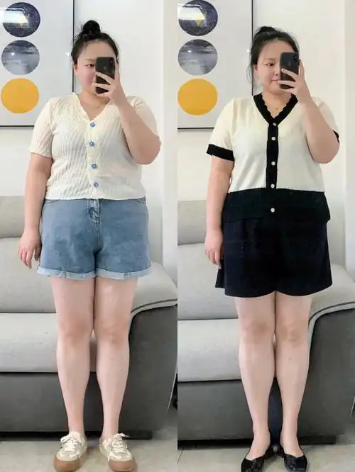 180斤胖妹小香风短袖测评60