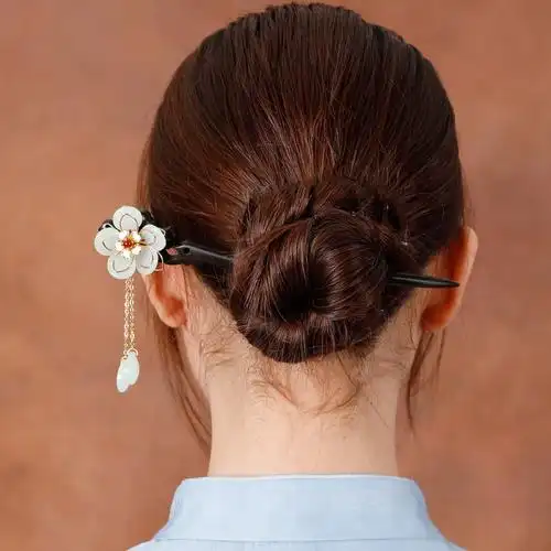 发簪黑檀木盘发古典古风风簪子简约头饰木质春秋花朵发饰木簪