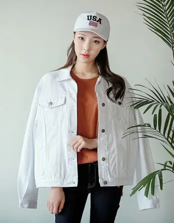 宽松牛仔外套女秋冬季新款韩版学生短外套休闲牛仔衣褂子 白色 m