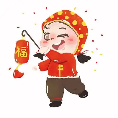 卡通q版新年福娃过年拿灯笼的小女孩春节迎春png素材福娃年画元素
