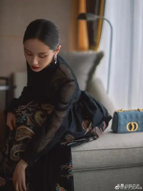 王子文 -黑色薄纱刺绣礼服裙,复古优雅,精致从容