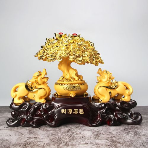大号招财貔貅摆件摇钱树皮丘工艺品办公室开业礼品客厅酒柜装饰品