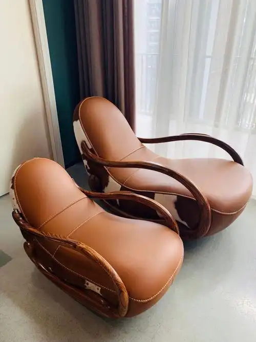 恺瑟宫新中式乌金木马毛真皮家用休闲躺椅