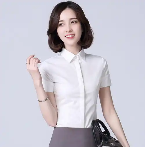 洛禾短袖衬衫女职业ol女装夏季白色修身显瘦工作服