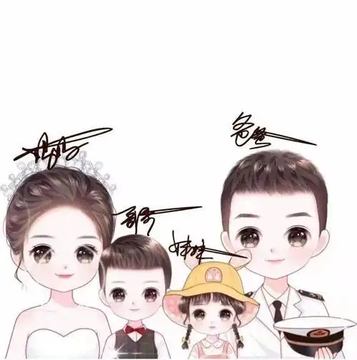制作一家四口卡通头像签名