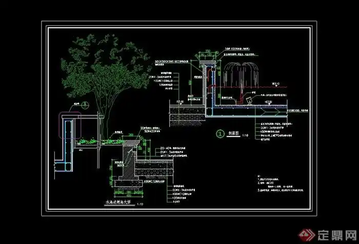 园林景观节点水池设计cad施工图